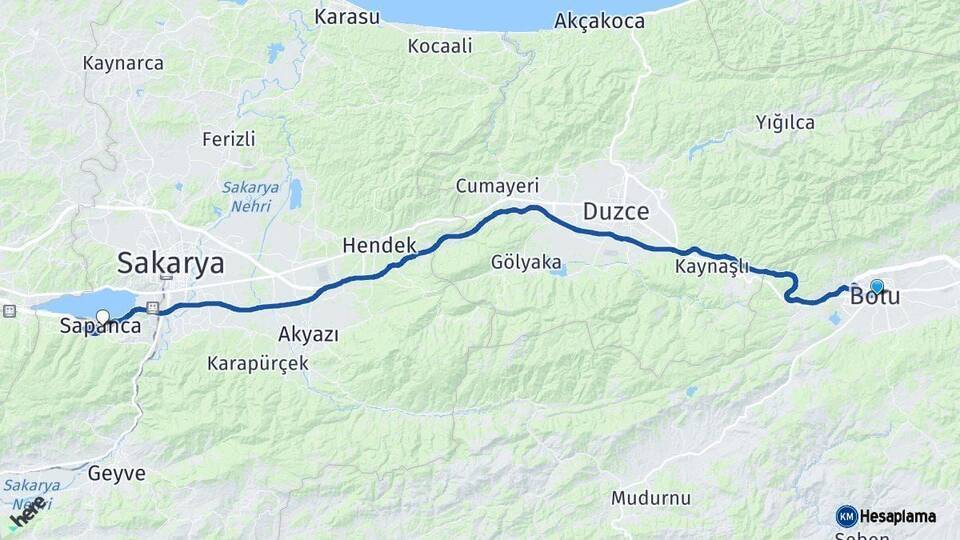 Bolu Sapanca Sakarya Arası Kaç Km - Yol Haritası