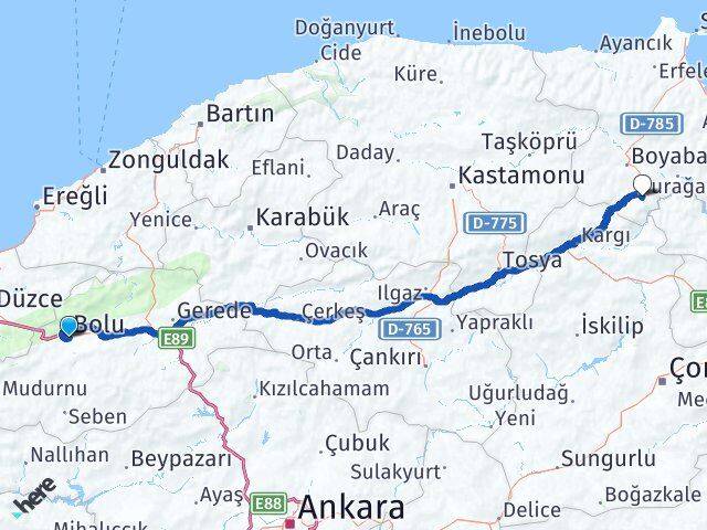 Bolu Saraydüzü Sinop Arası Kaç Km - Yol Haritası