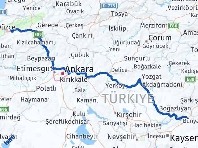Bolu Sarıoğlan Kayseri Arası Kaç Km - Yol Haritası
