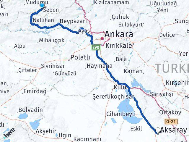 Bolu Seben Aksaray Arası Kaç Km - Yol Haritası