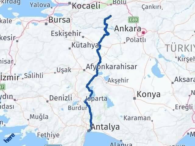 Bolu Seben Antalya Arası Kaç Km - Yol Haritası