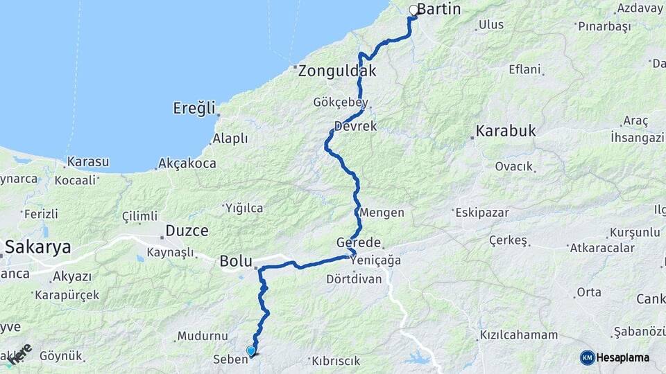 Bolu Seben Bartın Arası Kaç Km - Yol Haritası