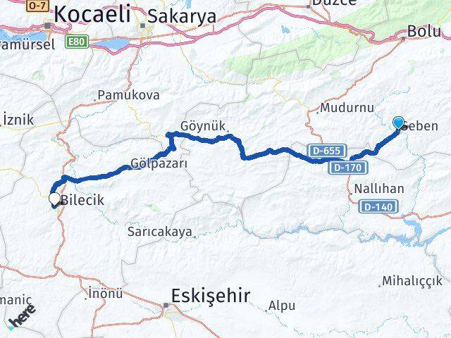 Bolu Seben Bilecik Arası Kaç Km - Yol Haritası