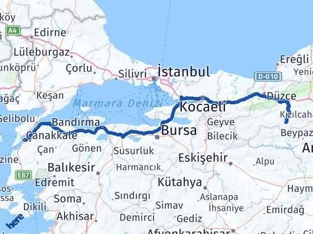Bolu Seben Çanakkale Arası Kaç Km - Yol Haritası