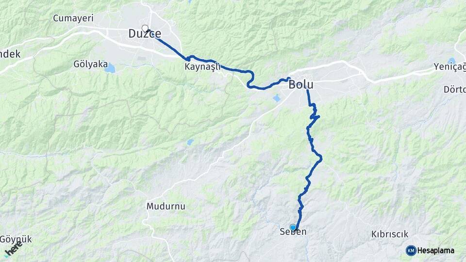 Bolu Seben Düzce Arası Kaç Km - Yol Haritası