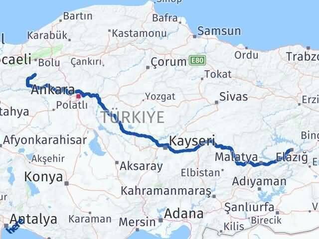 Bolu Seben Elazığ Arası Kaç Km - Yol Haritası
