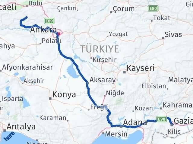 Bolu Seben Gaziantep Arası Kaç Km - Yol Haritası