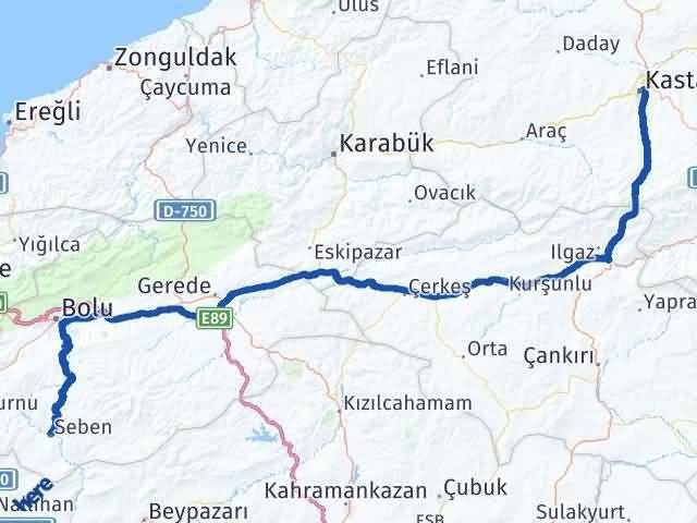 Bolu Seben Kastamonu Arası Kaç Km - Yol Haritası
