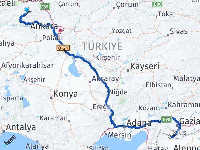 Bolu Seben Kilis Arası Kaç Km - Yol Haritası