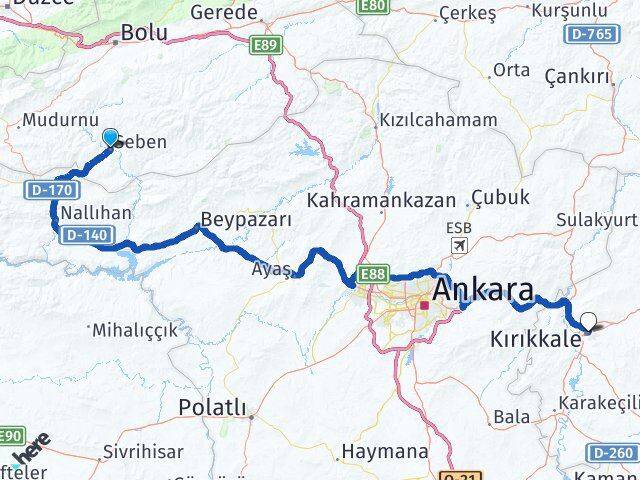 Bolu Seben Kırıkkale Arası Kaç Km - Yol Haritası
