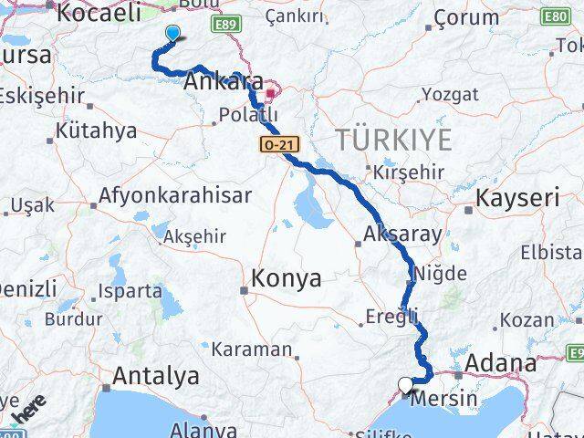 Bolu Seben Mersin Arası Kaç Km - Yol Haritası