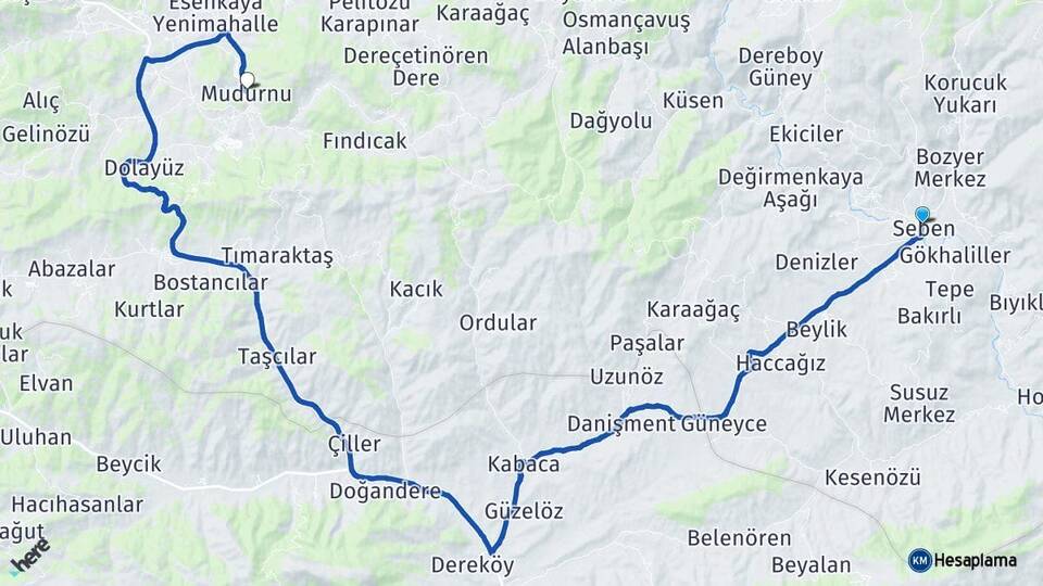 Bolu Seben Mudurnu Arası Kaç Km - Yol Haritası