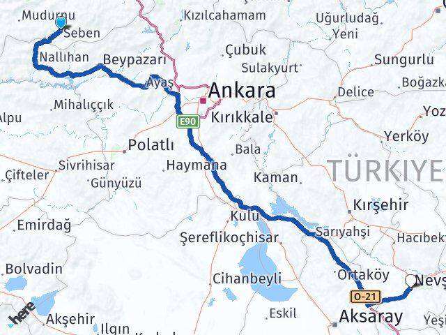 Bolu Seben Nevşehir Arası Kaç Km - Yol Haritası