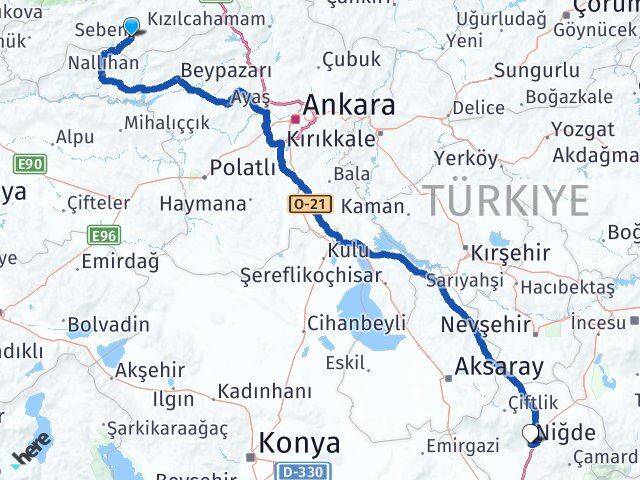 Bolu Seben Niğde Arası Kaç Km - Yol Haritası