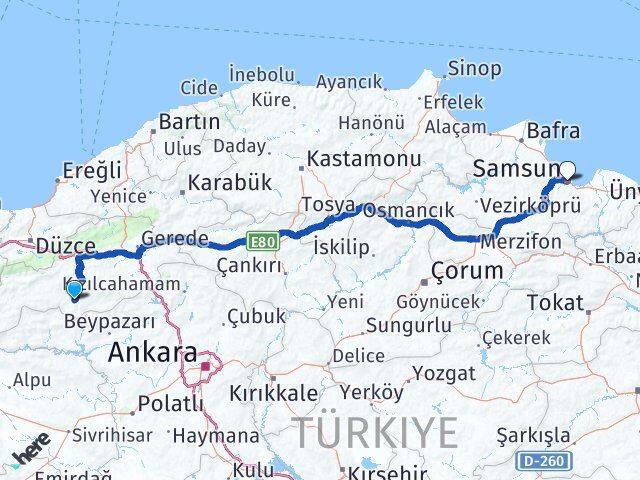 Bolu Seben Samsun Arası Kaç Km - Yol Haritası