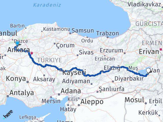 Bolu Seben Van Arası Kaç Km - Yol Haritası