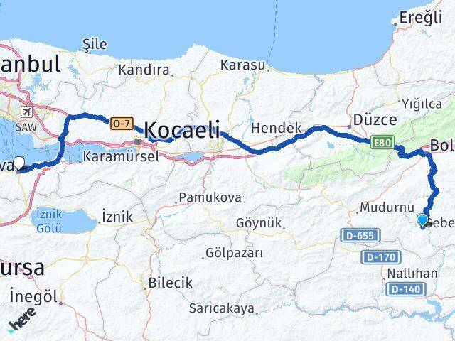 Bolu Seben Yalova Arası Kaç Km - Yol Haritası
