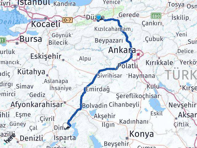 Bolu Senirkent Isparta Arası Kaç Km - Yol Haritası