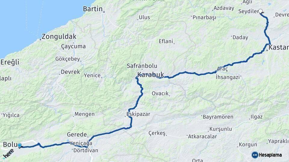 Bolu Seydiler Arası Kaç Km - Yol Tarifi