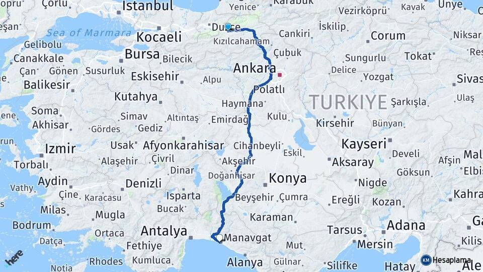 Bolu Side Manavgat Antalya Arası Kaç Km - Yol Haritası