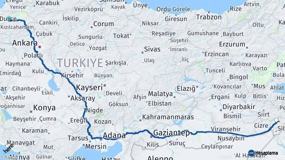 Bolu Şırnak Arası Kaç Km - Yol Haritası