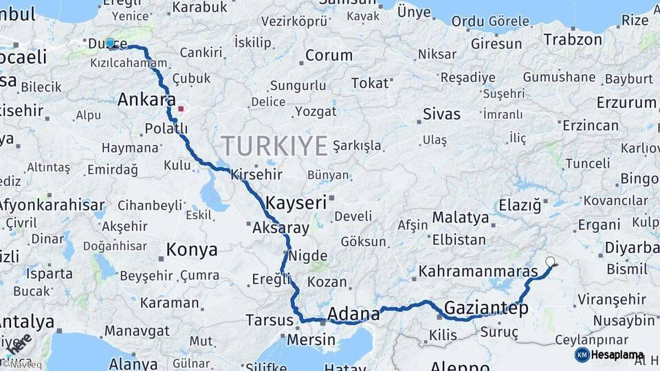 Bolu Siverek Şanlıurfa Arası Kaç Km - Yol Haritası