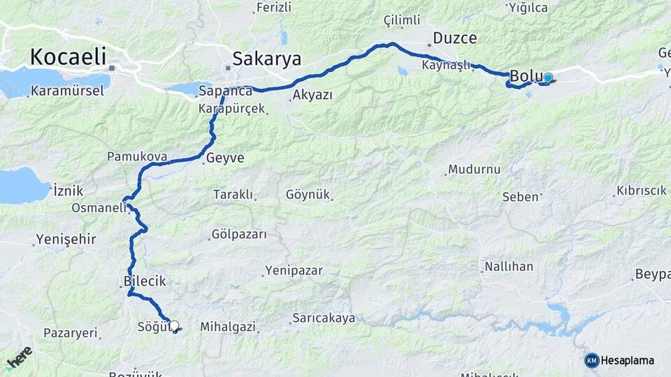 Bolu Söğüt Bilecik Arası Kaç Km - Yol Haritası