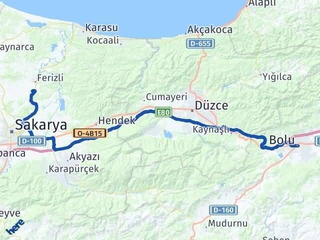 Bolu Söğütlü Sakarya Arası Kaç Km - Yol Haritası