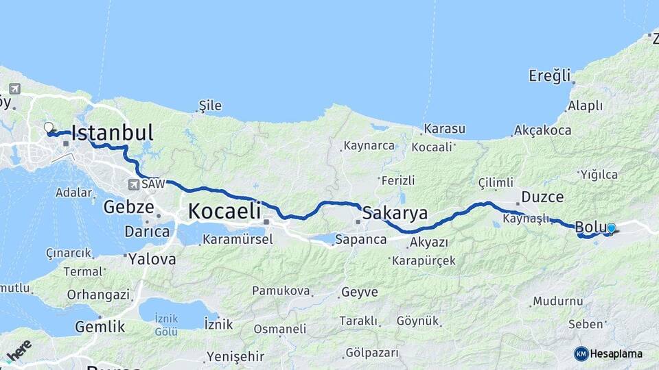 Bolu Sultangazi İstanbul Arası Kaç Km - Yol Haritası