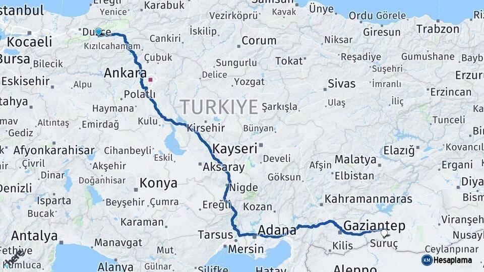 Bolu Suruç Şanlıurfa Arası Kaç Km - Yol Haritası