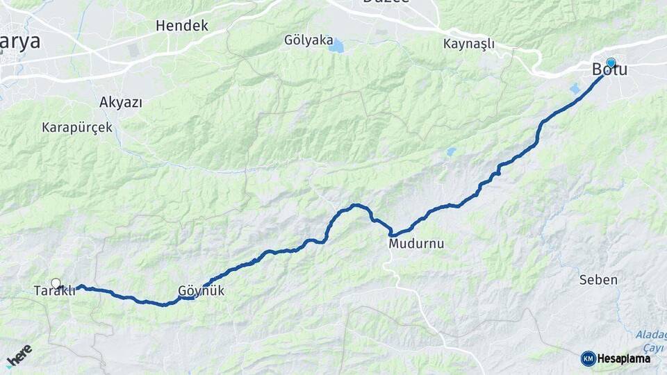 Bolu Taraklı Sakarya Arası Kaç Km - Yol Haritası