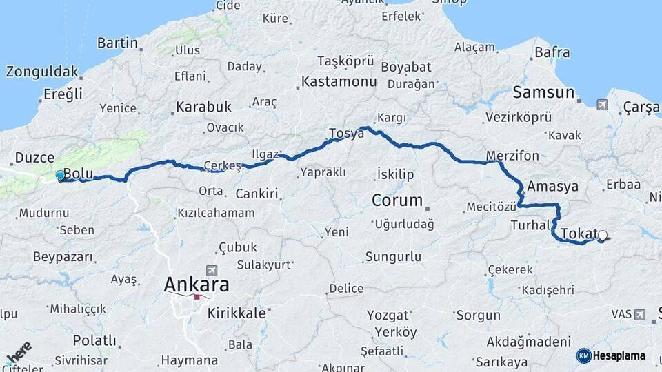 Bolu Tokat Arası Kaç Km - Yol Haritası