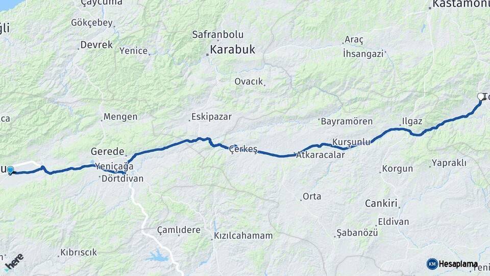 Bolu Tosya Kastamonu Arası Kaç Km - Yol Haritası