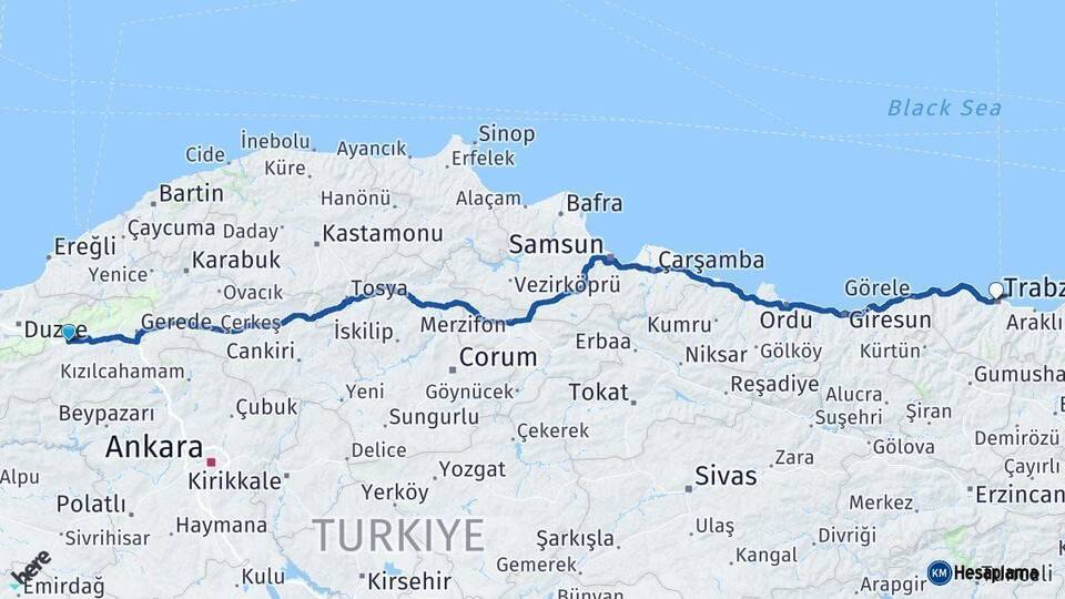 Bolu Trabzon Arası Kaç Km - Yol Haritası