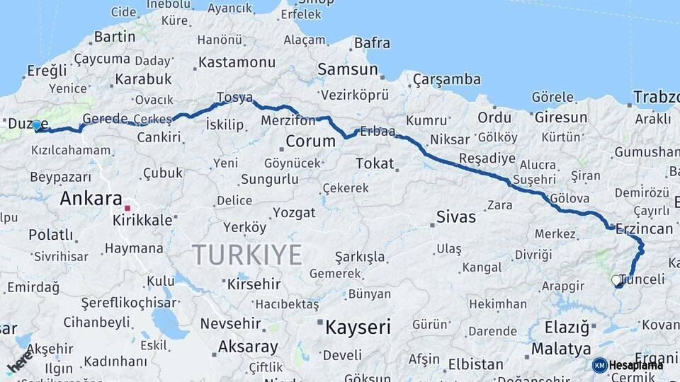 Bolu Tunceli Arası Kaç Km - Yol Haritası