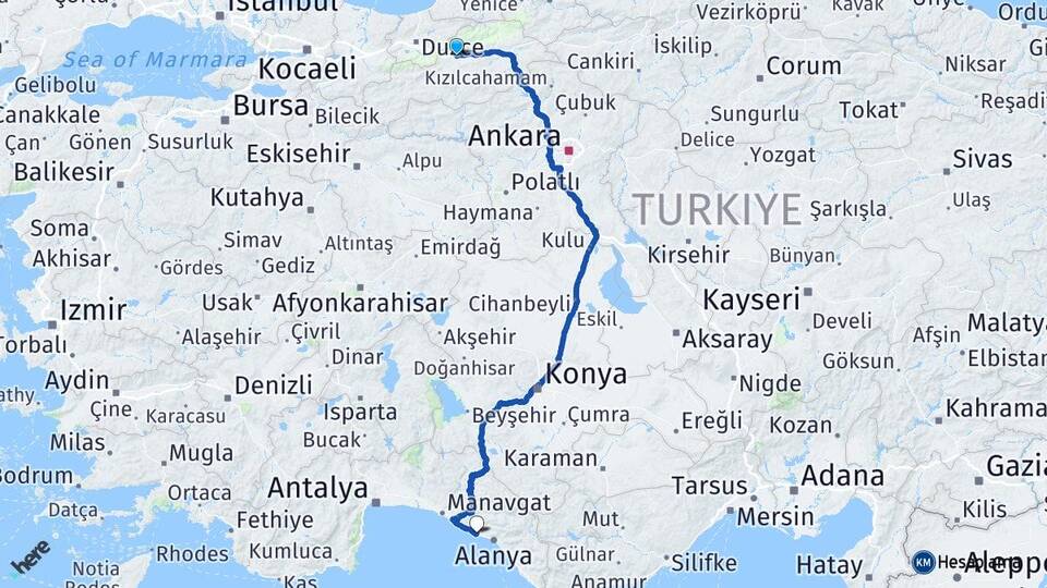 Bolu Türkler Alanya Antalya Arası Kaç Km - Yol Haritası