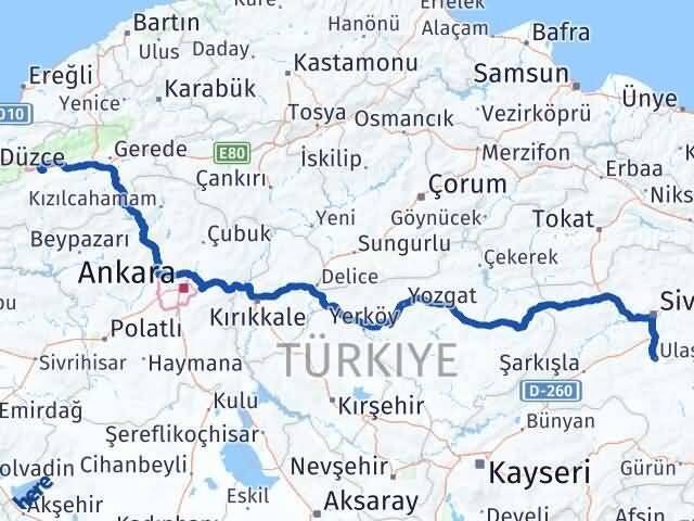 Bolu Ulaş Sivas Arası Kaç Km - Yol Haritası