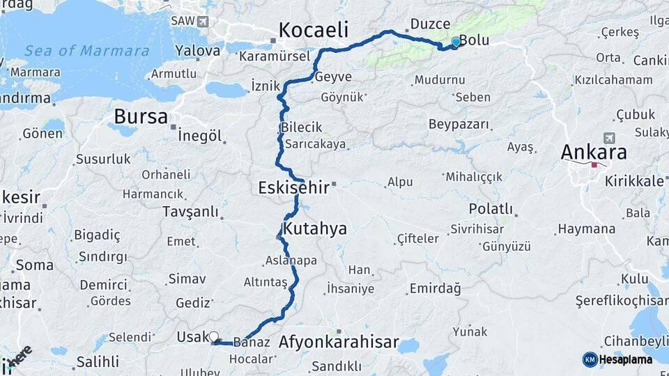 Bolu Uşak Arası Kaç Km - Yol Haritası