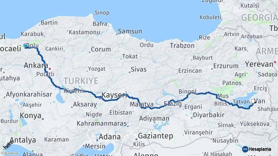 Bolu Van Arası Kaç Km - Yol Haritası