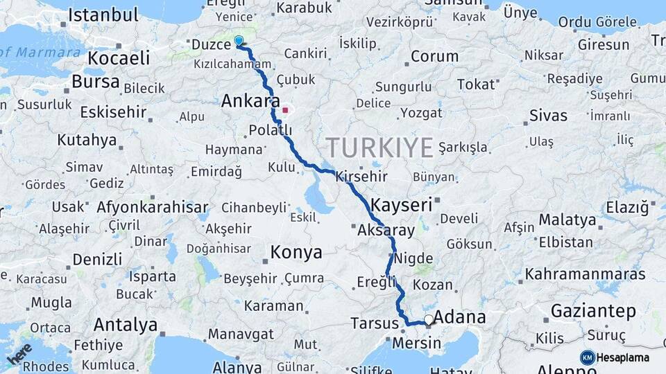 Bolu Yeniçağa Adana Arası Kaç Km - Yol Haritası