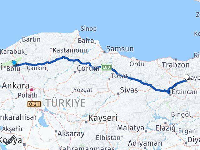Bolu Yeniçağa Bayburt Arası Kaç Km - Yol Haritası