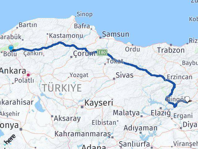Bolu Yeniçağa Bingöl Arası Kaç Km - Yol Haritası