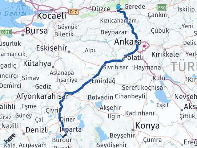 Bolu Yeniçağa Burdur Arası Kaç Km - Yol Haritası