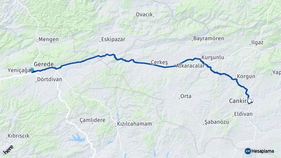 Bolu Yeniçağa Çankırı Arası Kaç Km - Yol Haritası