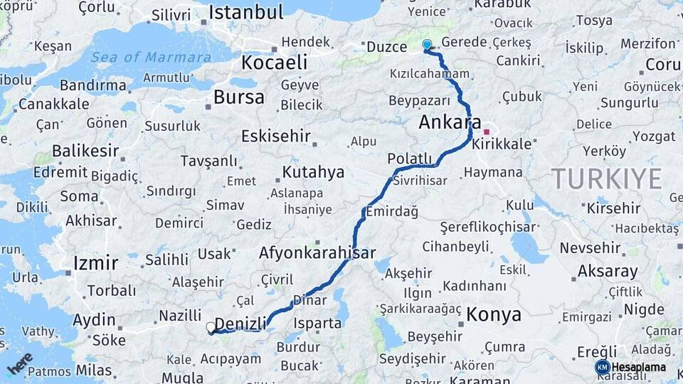 Bolu Yeniçağa Denizli Arası Kaç Km - Yol Haritası