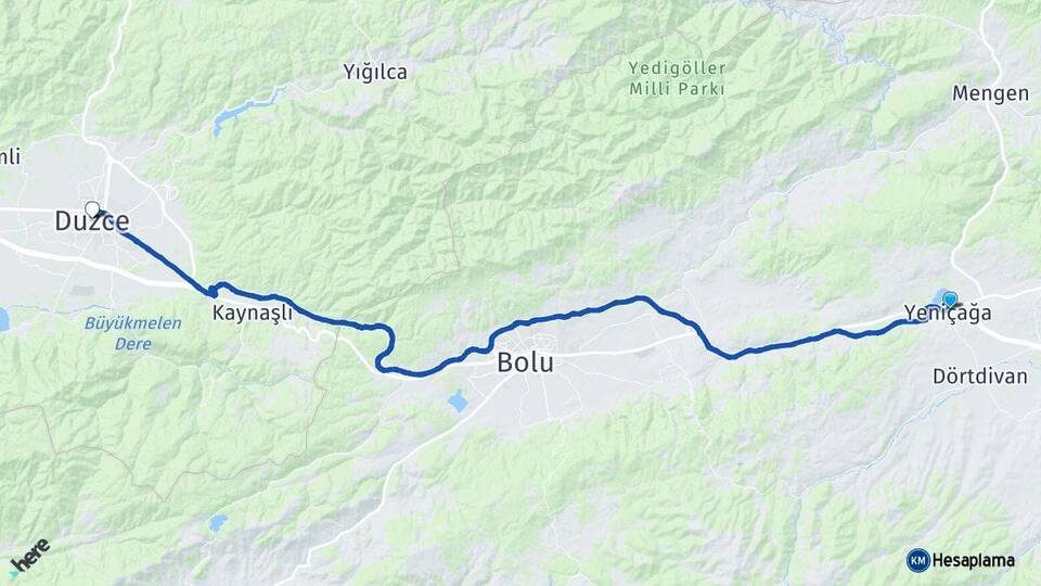 Bolu Yeniçağa Düzce Arası Kaç Km - Yol Haritası