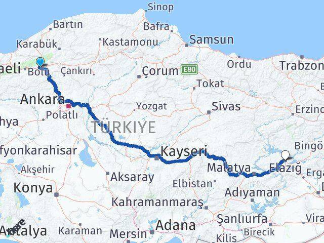 Bolu Yeniçağa Elazığ Arası Kaç Km - Yol Haritası