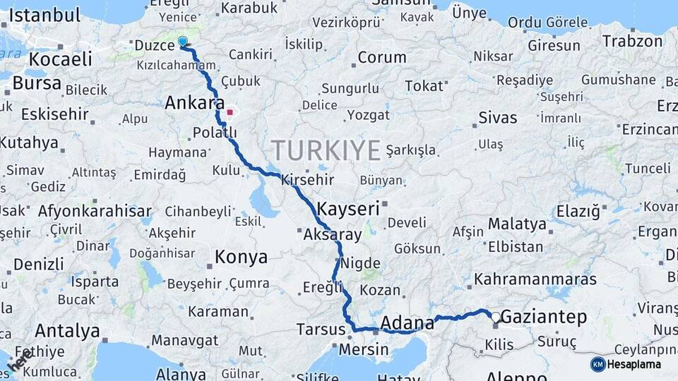 Bolu Yeniçağa Gaziantep Arası Kaç Km - Yol Haritası