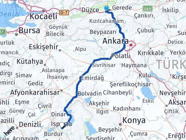 Bolu Yeniçağa Isparta Arası Kaç Km - Yol Haritası