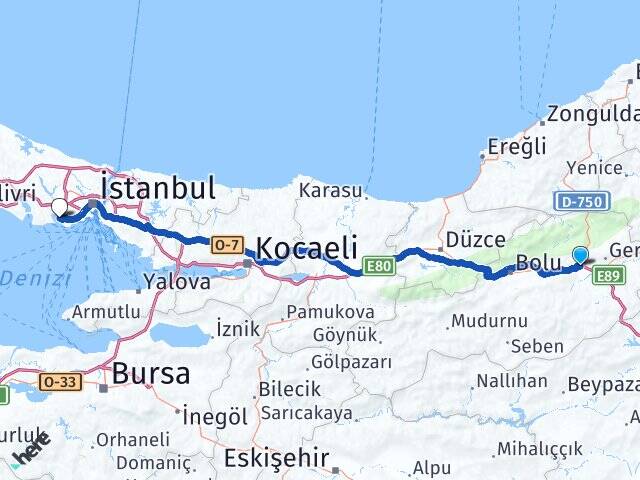 Bolu Yeniçağa Küçükçekmece İstanbul Arası Kaç Km - Yol Haritası
